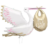 Jumbo Stork It’s A Girl Foil Balloon - The Party Room